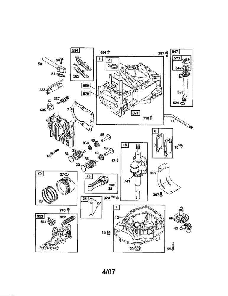 Cylinder/Crankshaft/Sump Diagram and Parts List for 124T02-3773-EA  Briggs and Stratton Engine